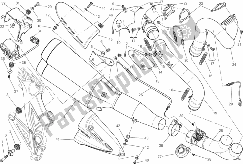 Alle onderdelen voor de Uitlaatsysteem van de Ducati Diavel Carbon Brasil 1200 2014
